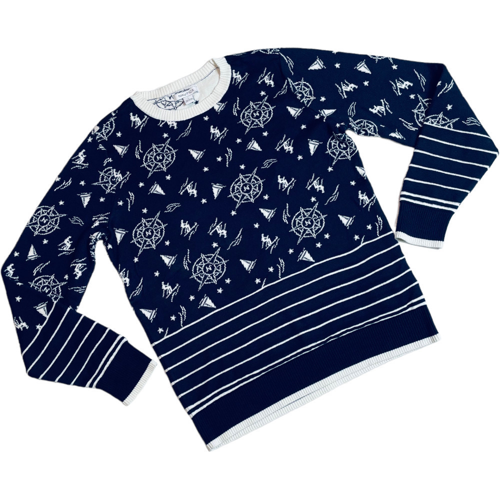 Nautica Navy Blue Sweater with Nautical Design Women’s Size Large